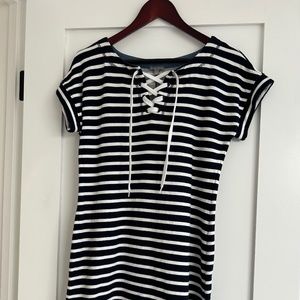 Preppy and nautical terrycloth navy and white striped dress